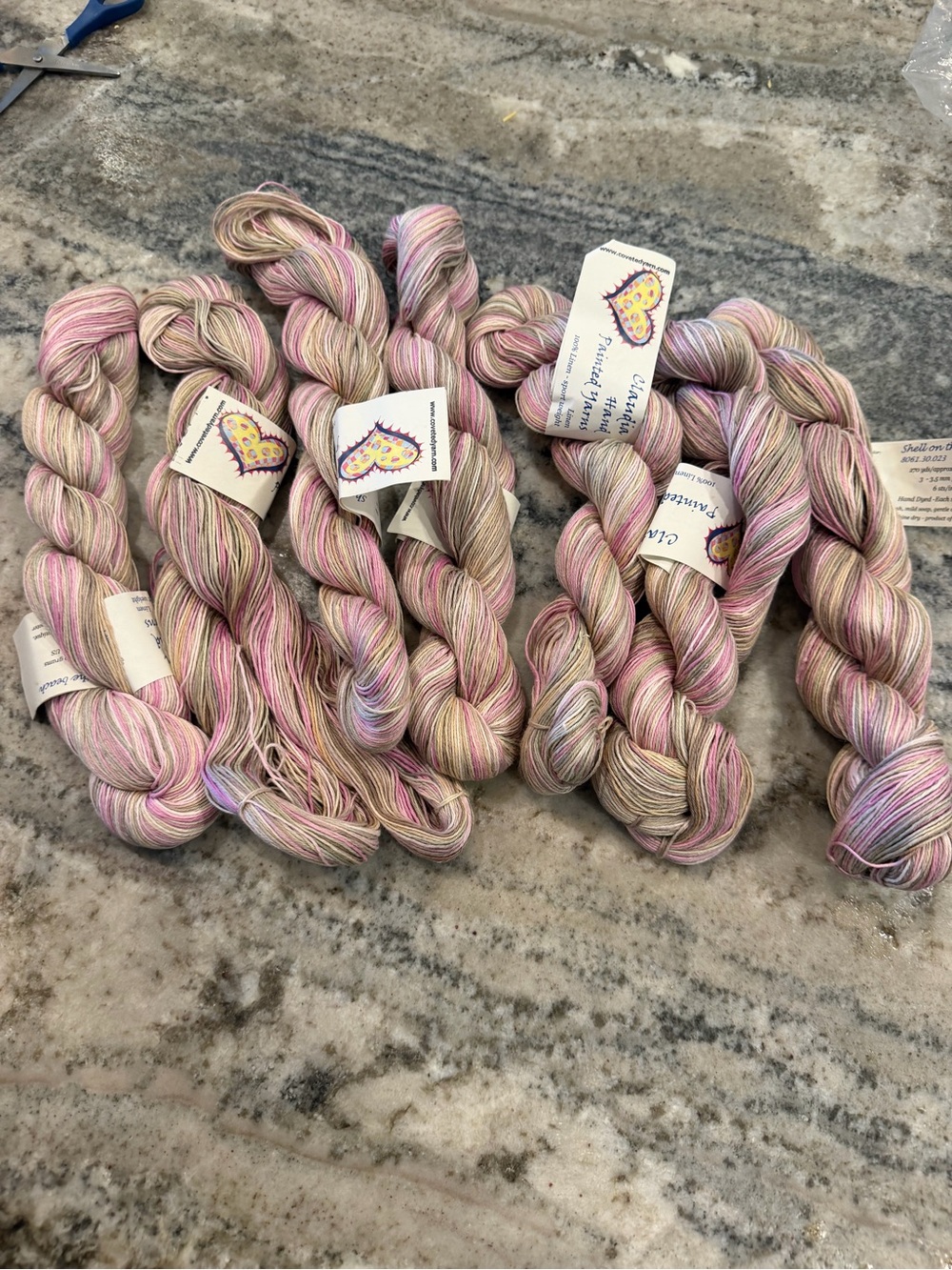 7 hanks Hand-dyed Pastel Sock Yarn - Pink, Cream & Lilac